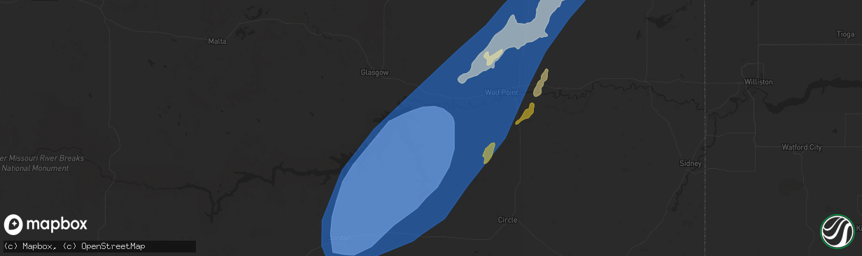 Hail map in Fort Peck, MT on August 24, 2024