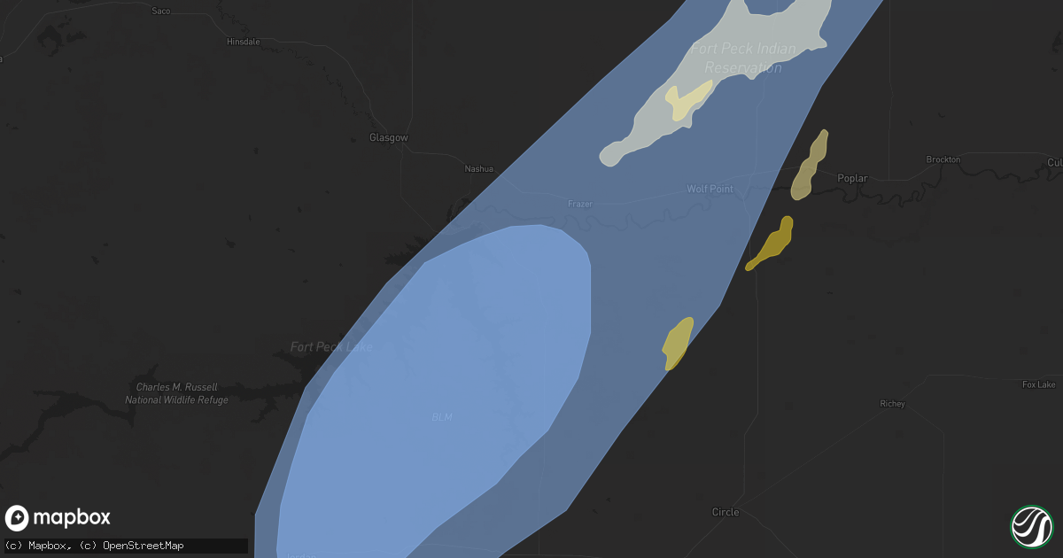 Hail map in Fort Peck, MT on August 24, 2024