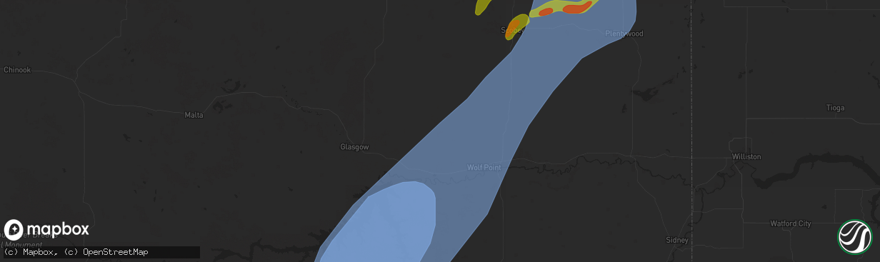 Hail map in Frazer, MT on August 24, 2024