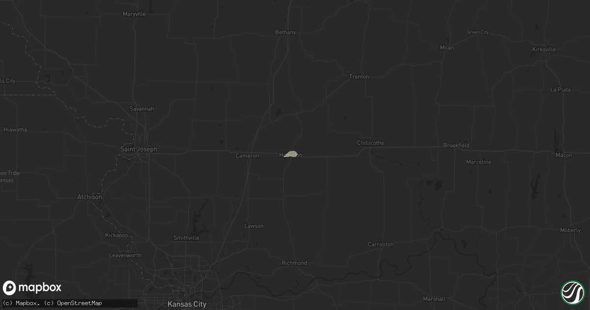 Hail map in Hamilton, MO on August 24, 2024