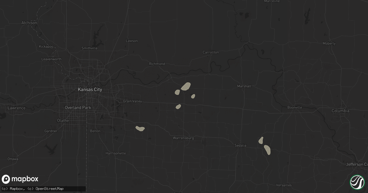 Hail map in Higginsville, MO on August 24, 2024