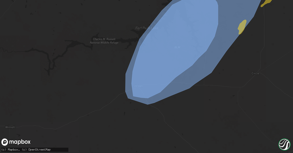Hail map in Jordan, MT on August 24, 2024