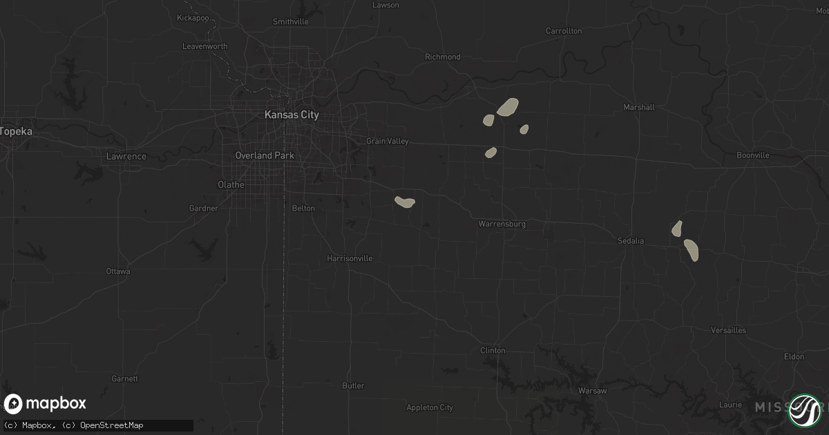 Hail map in Kingsville, MO on August 24, 2024