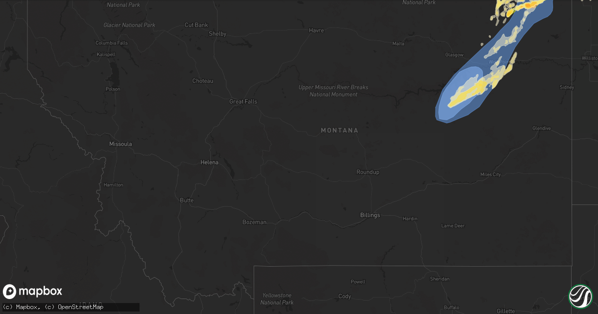 Hail map in Montana on August 24, 2024
