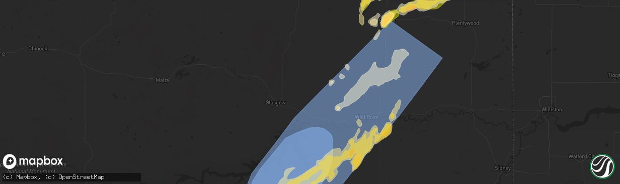 Hail map in Nashua, MT on August 24, 2024