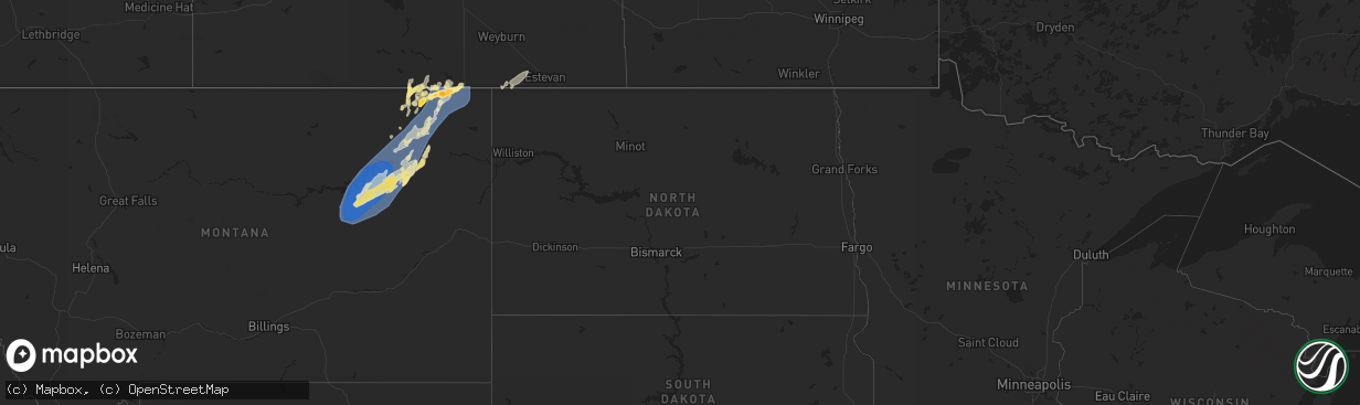 Hail map in North Dakota on August 24, 2024