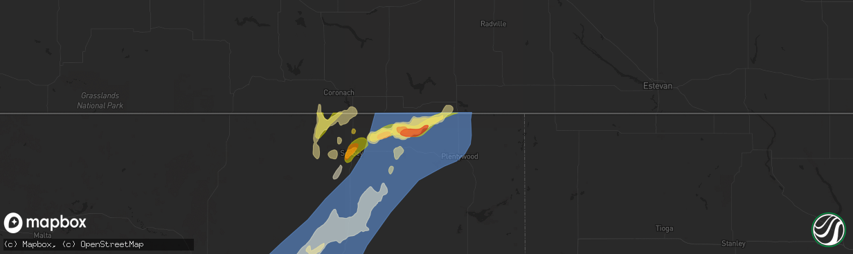 Hail map in Outlook, MT on August 24, 2024