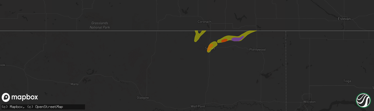 Hail map in Peerless, MT on August 24, 2024