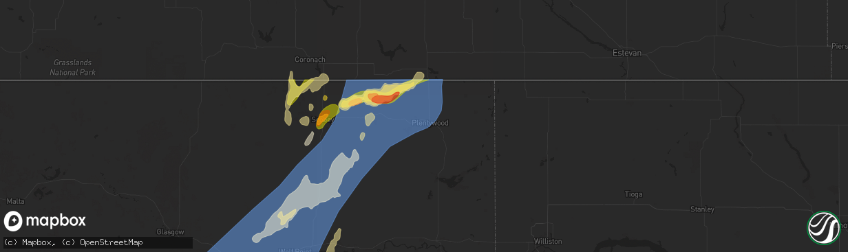 Hail map in Plentywood, MT on August 24, 2024