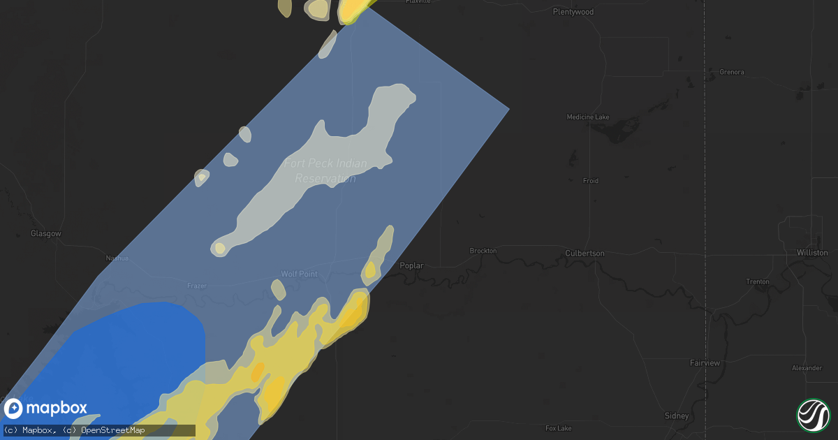 Hail map in Poplar, MT on August 24, 2024
