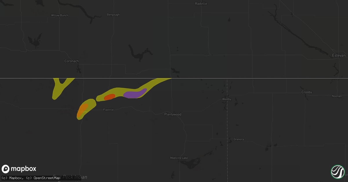 Hail map in Raymond, MT on August 24, 2024