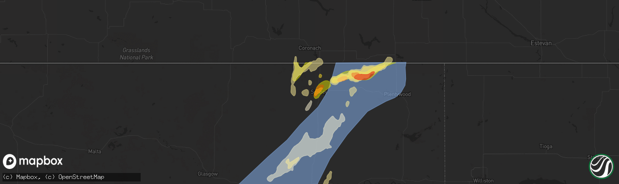 Hail map in Scobey, MT on August 24, 2024