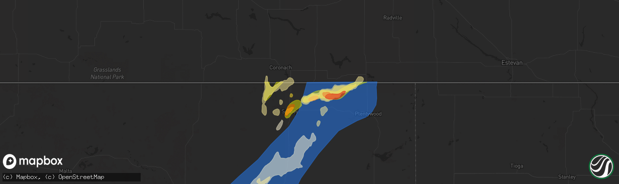 Hail map in Whitetail, MT on August 24, 2024