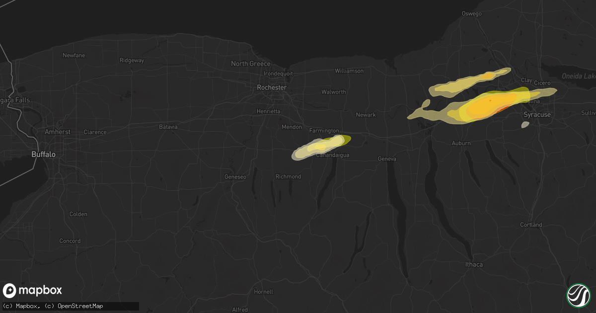 Hail map in Bloomfield, NY on August 24, 2025