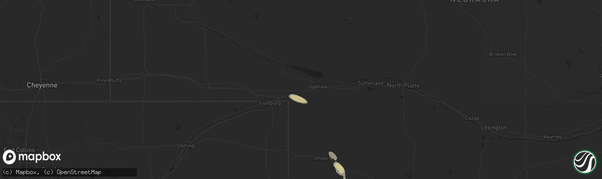 Hail map in Brule, NE on August 24, 2025