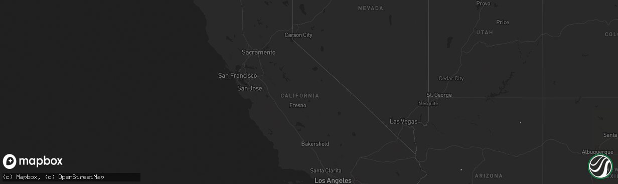 Hail map in California on August 24, 2025