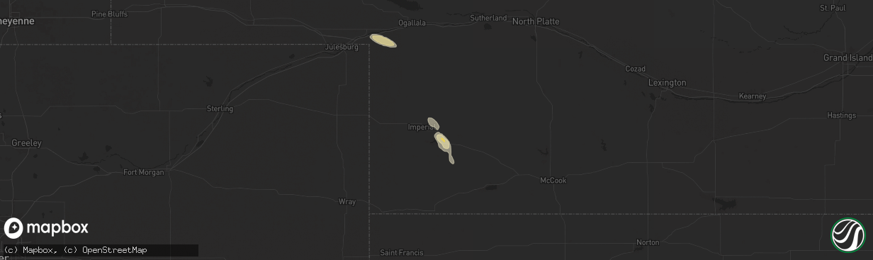 Hail map in Enders, NE on August 24, 2025