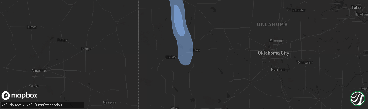 Hail map in Foss, OK on August 24, 2025
