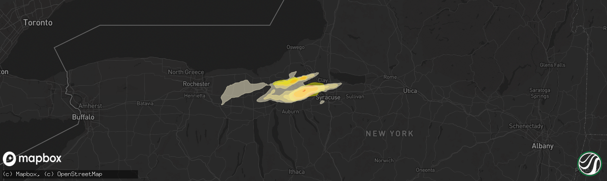 Hail map in Memphis, NY on August 24, 2025