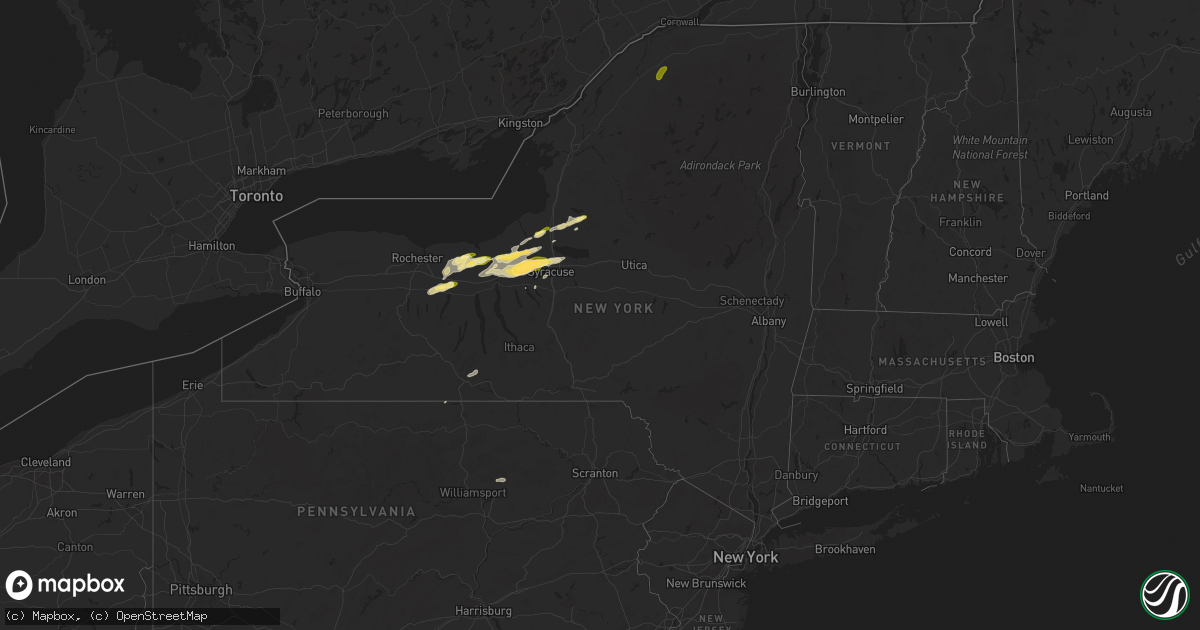 Hail map in New York on August 24, 2025