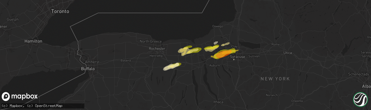 Hail map in Newark, NY on August 24, 2025