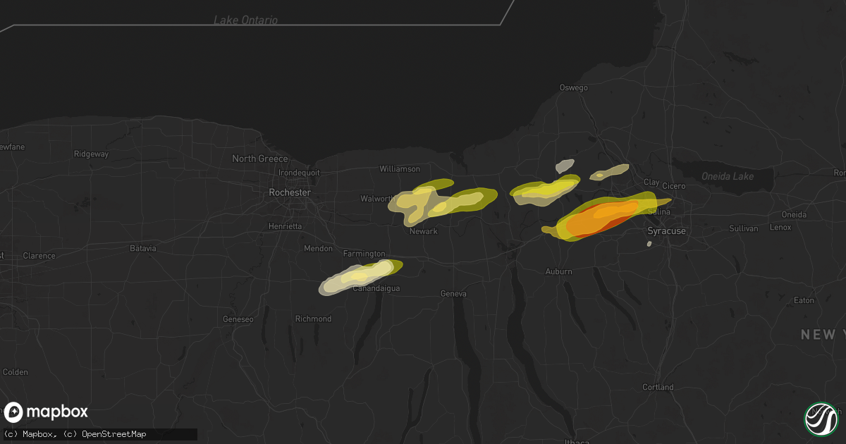 Hail map in Newark, NY on August 24, 2025
