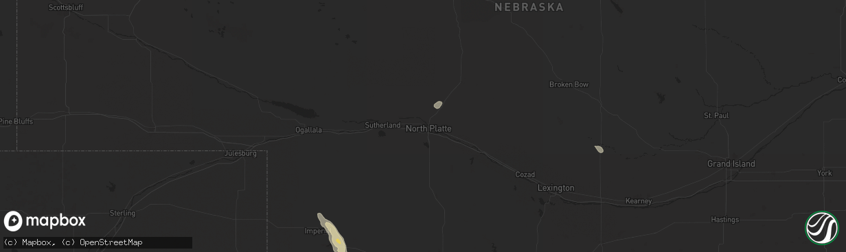 Hail map in North Platte, NE on August 24, 2025