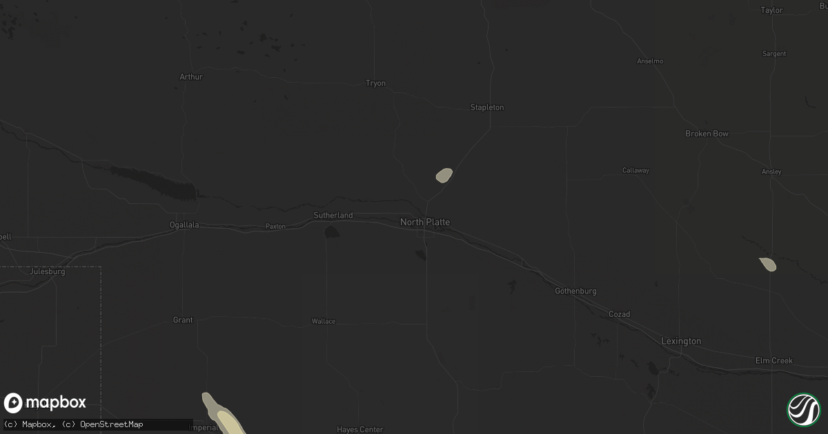 Hail map in North Platte, NE on August 24, 2025