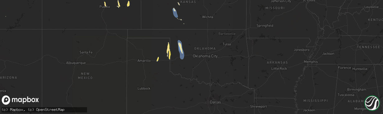 Hail map in Oklahoma on August 24, 2025
