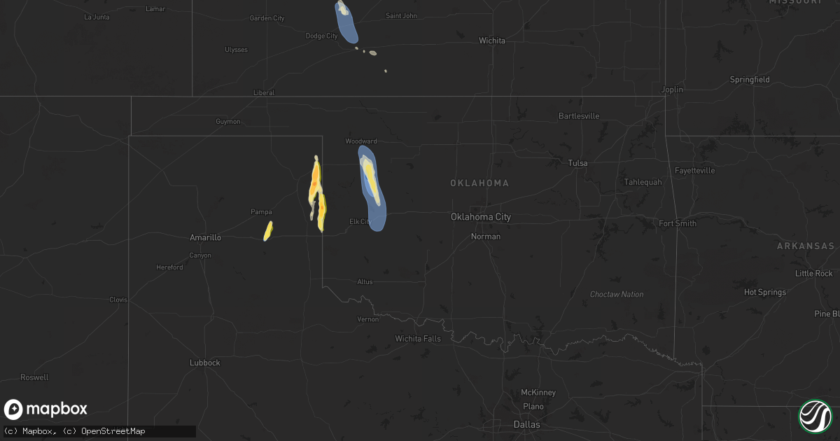 Hail map in Oklahoma on August 24, 2025