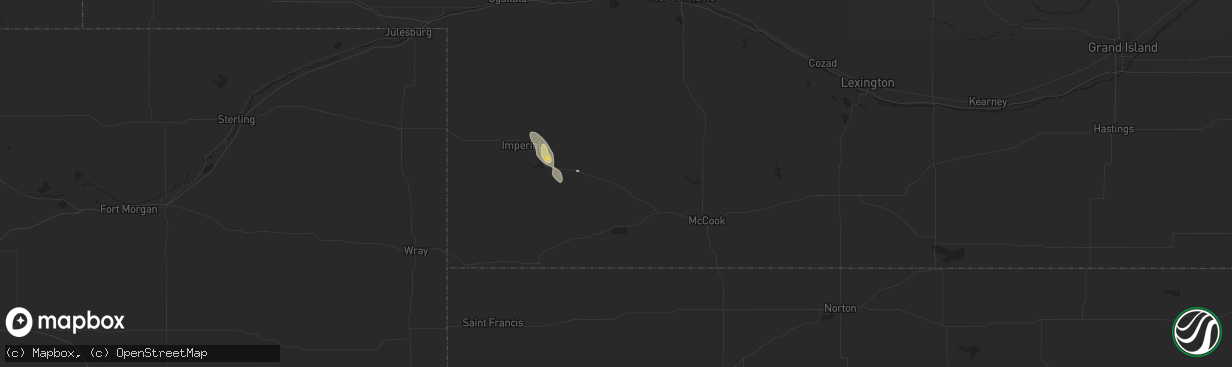 Hail map in Palisade, NE on August 24, 2025