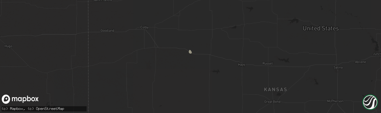 Hail map in Quinter, KS on August 24, 2025