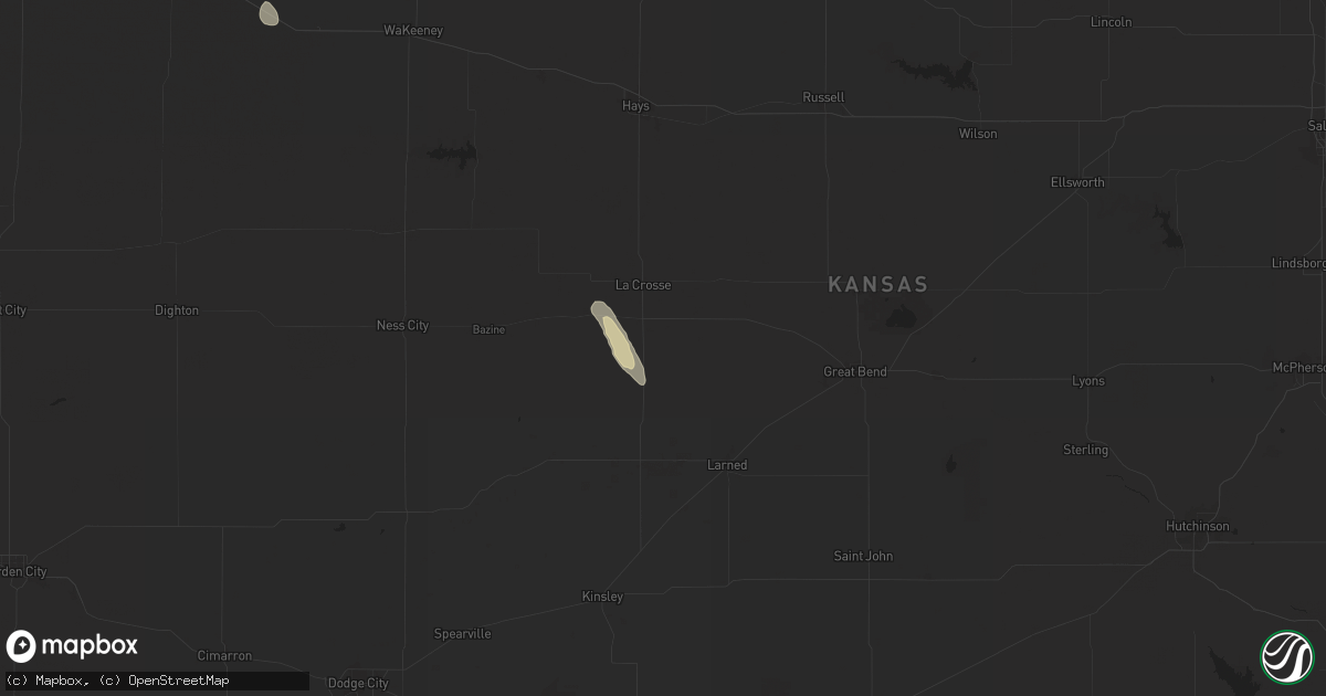 Hail map in Rush Center, KS on August 24, 2025