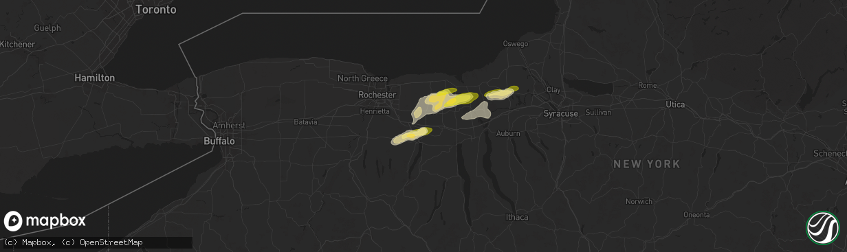 Hail map in Shortsville, NY on August 24, 2025