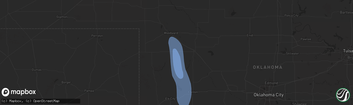 Hail map in Vici, OK on August 24, 2025