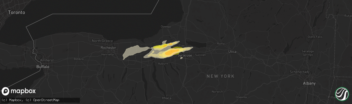 Hail map in Warners, NY on August 24, 2025