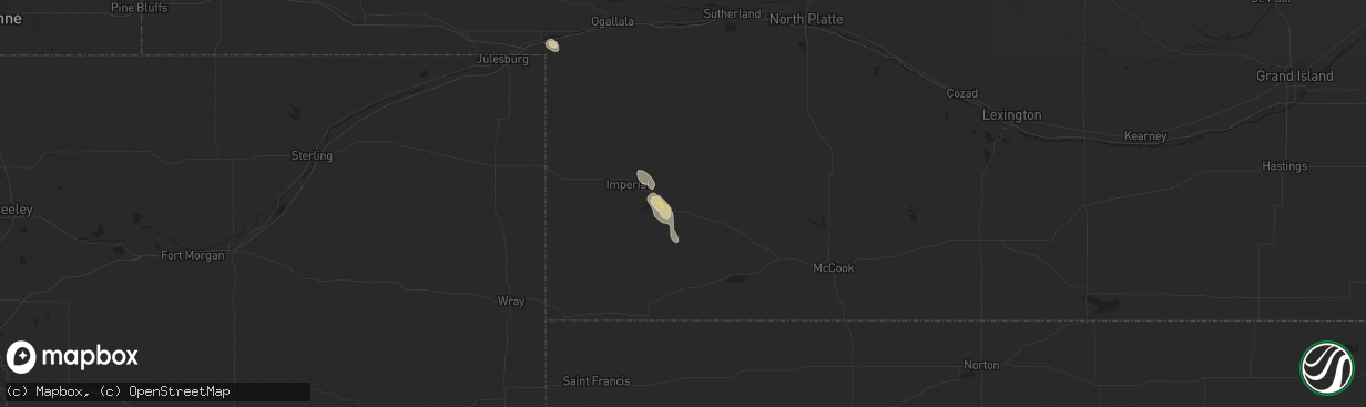 Hail map in Wauneta, NE on August 24, 2025