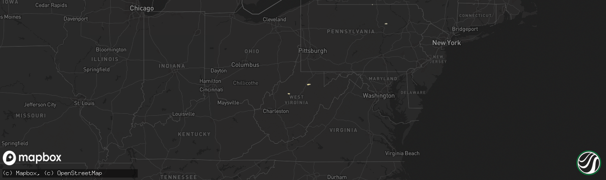 Hail map in West Virginia on August 24, 2025