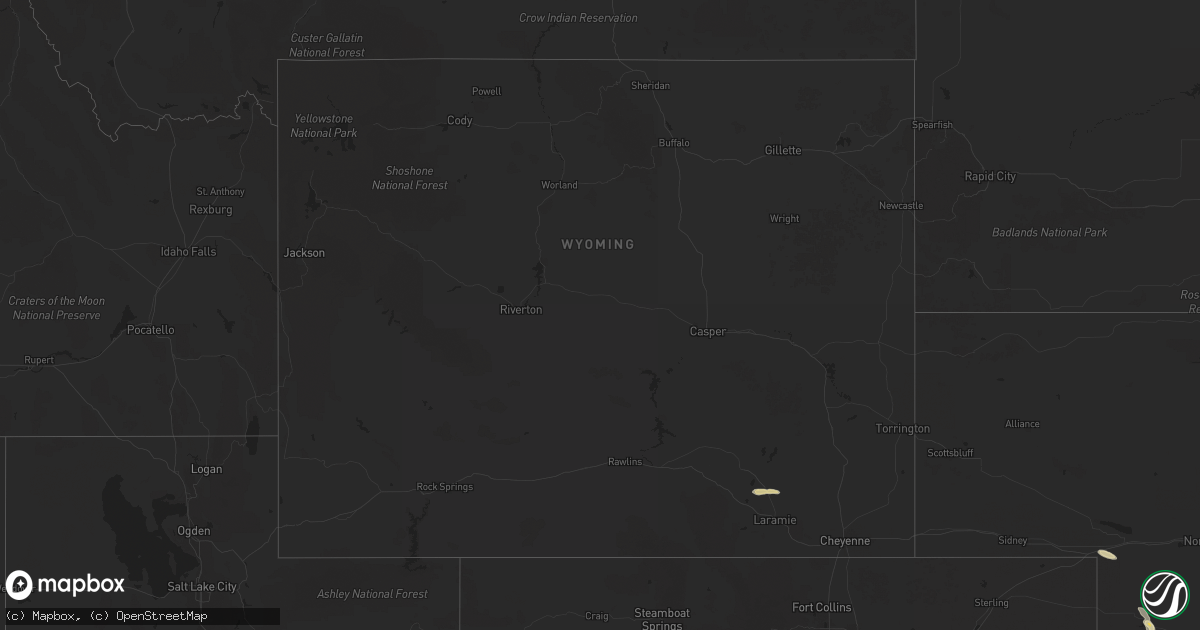 Hail map in Wyoming on August 24, 2025