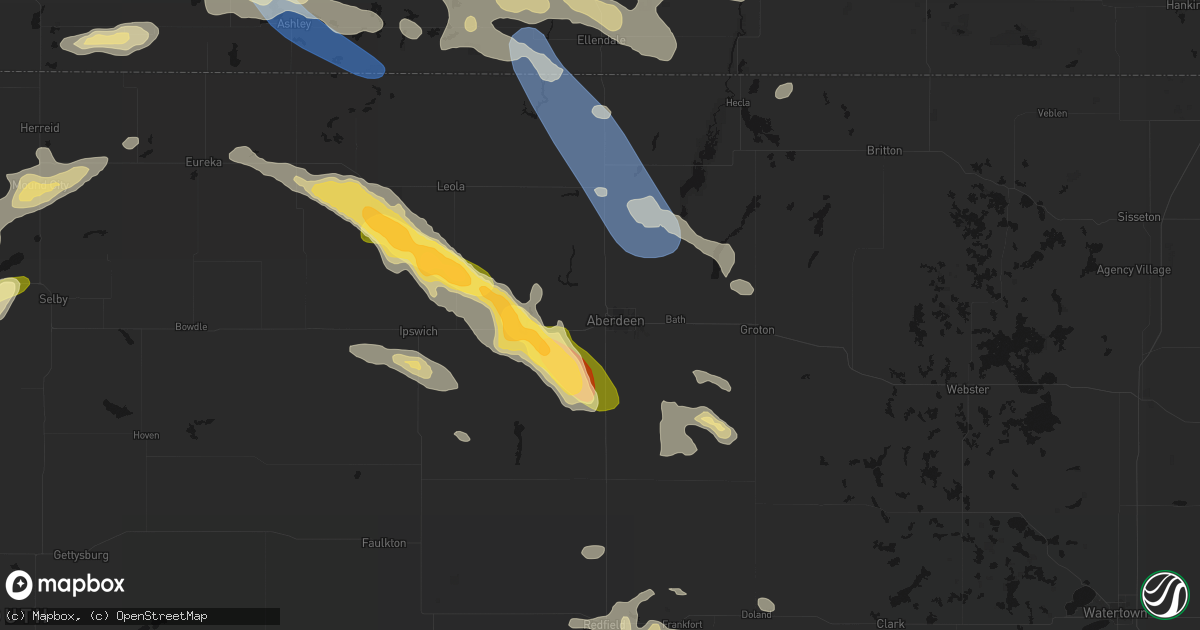 Hail map in Aberdeen, SD on August 24, 2026
