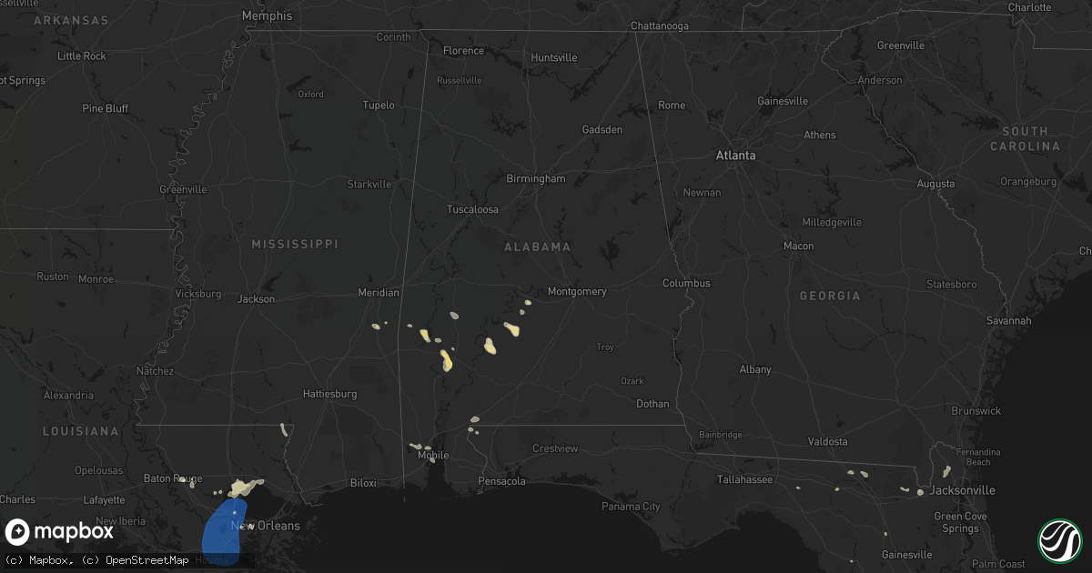Hail map in Alabama on August 24, 2026