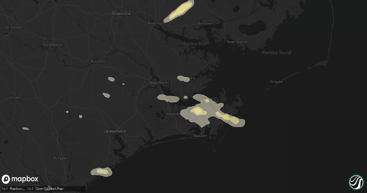 Hail map in Arapahoe, NC on August 24, 2026