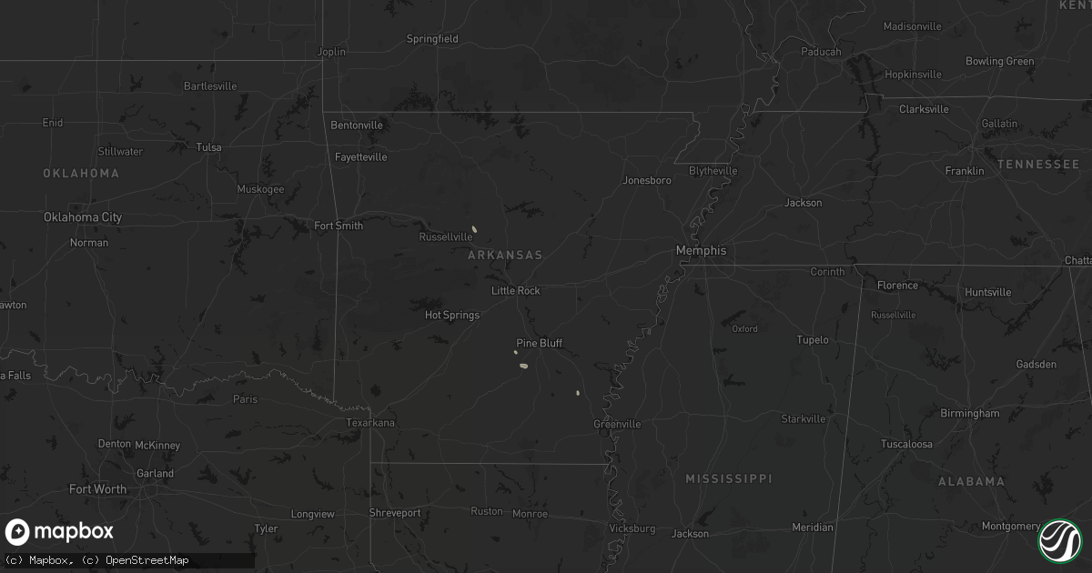 Hail map in Arkansas on August 24, 2026