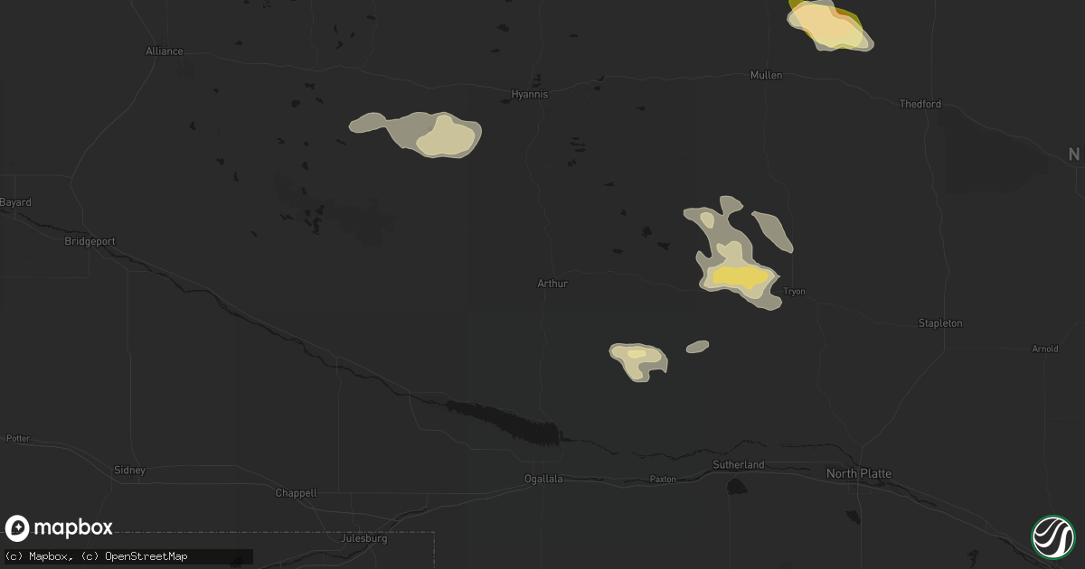 Hail map in Arthur, NE on August 24, 2026