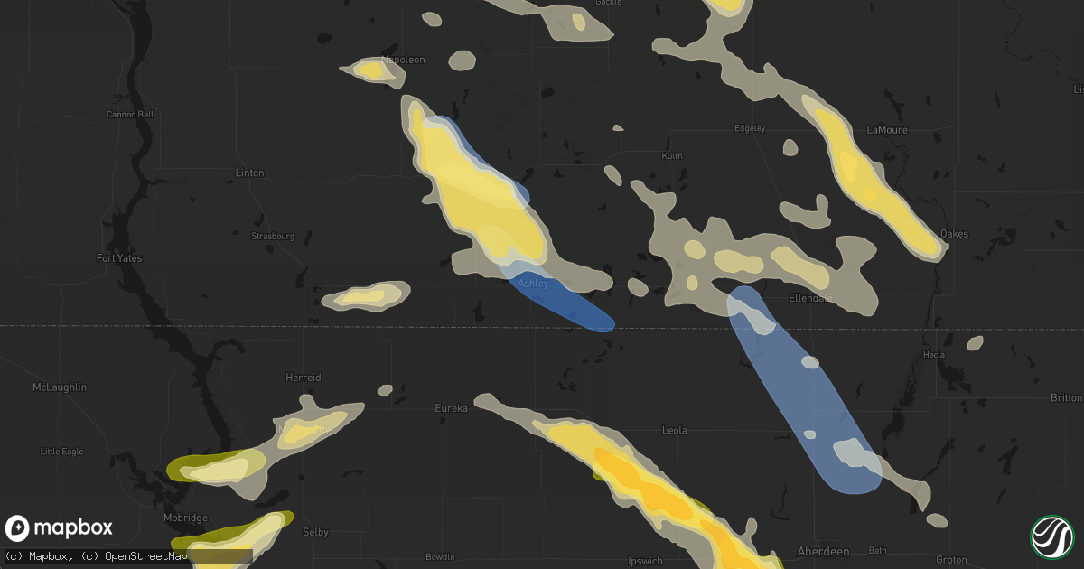Hail map in Ashley, ND on August 24, 2026