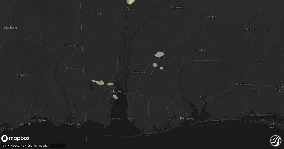 Hail map in Bay Minette, AL on August 24, 2026
