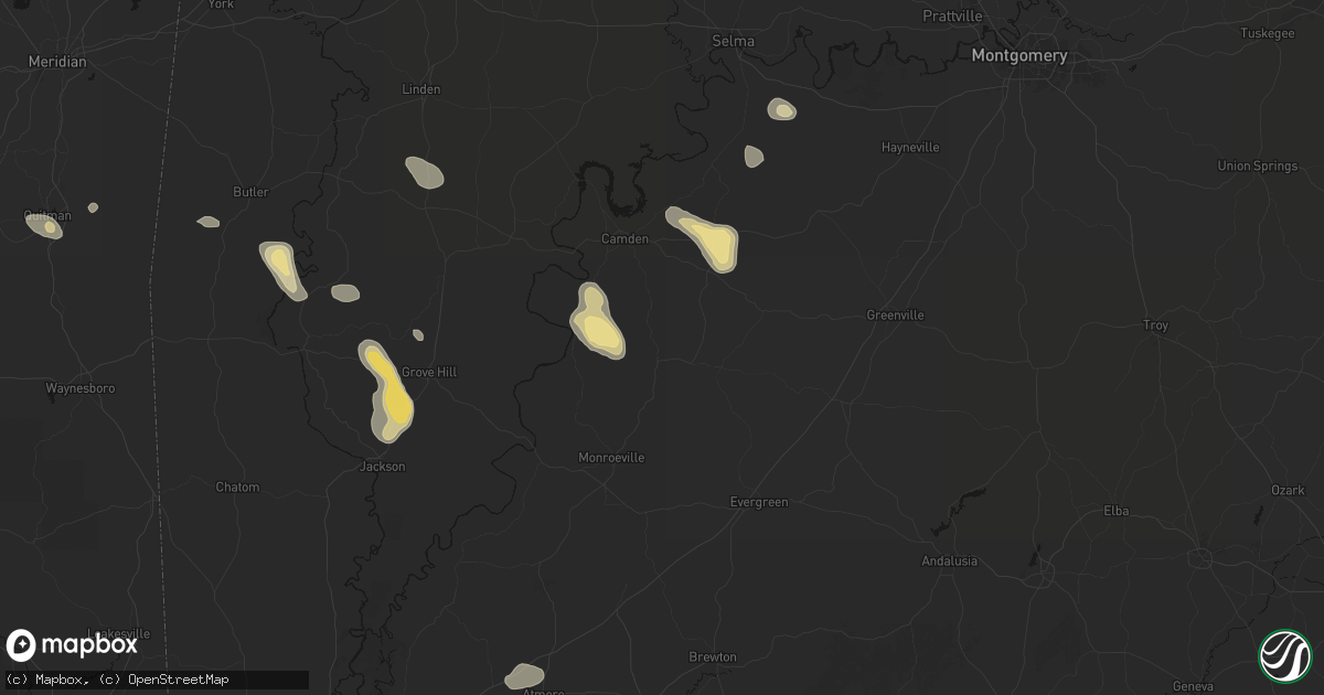 Hail map in Beatrice, AL on August 24, 2026