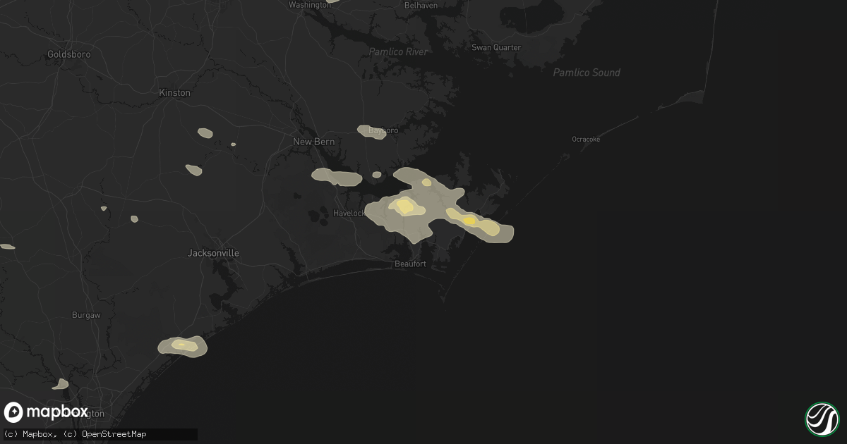 Hail map in Beaufort, NC on August 24, 2026