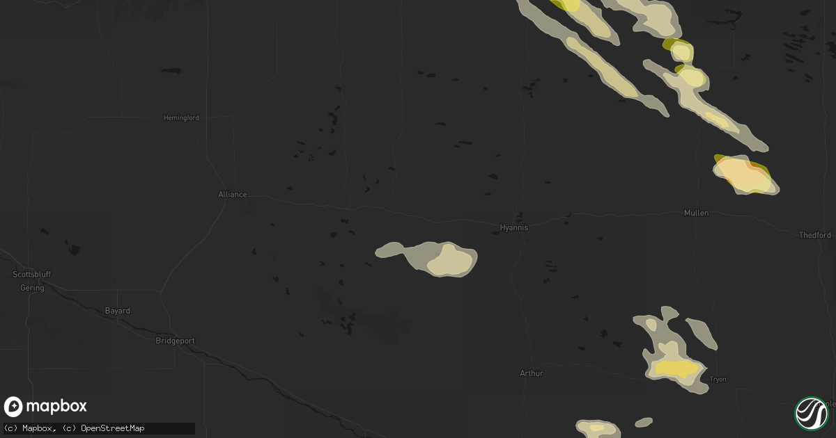 Hail map in Bingham, NE on August 24, 2026