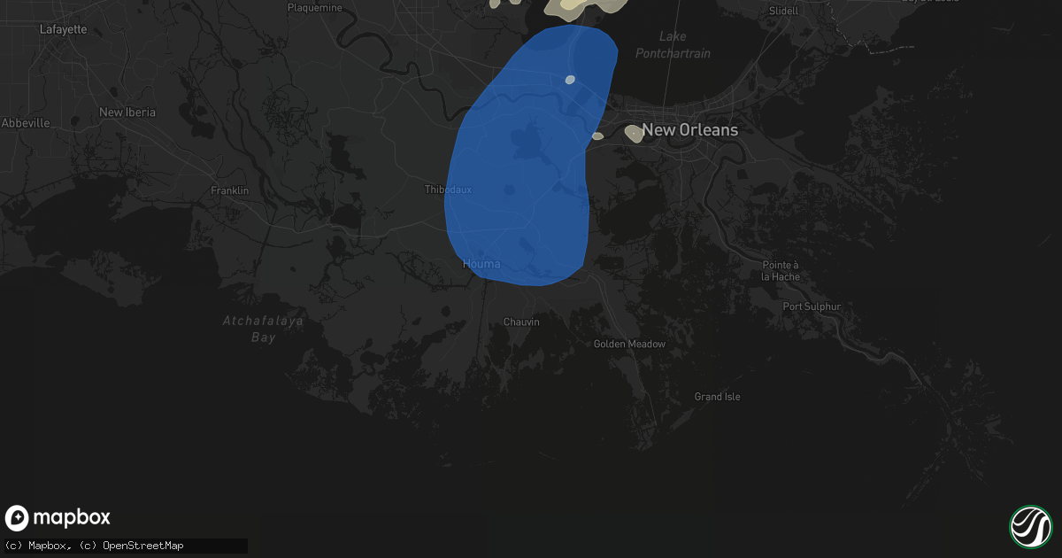 Hail map in Bourg, LA on August 24, 2026